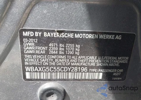 2012 BMW 528I from USA, damaged, VIN WBAXG5C55CDY28196